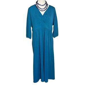 Chadwick’s Womens Size 12 Teal Midi Dress Empire Waist Modest Flowy Knit Career